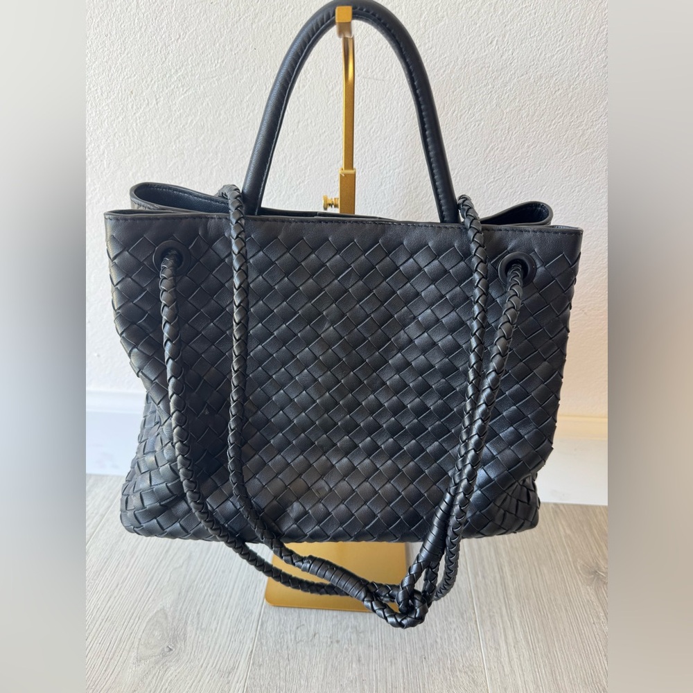 Quince Black Woven Leather Tote Bag